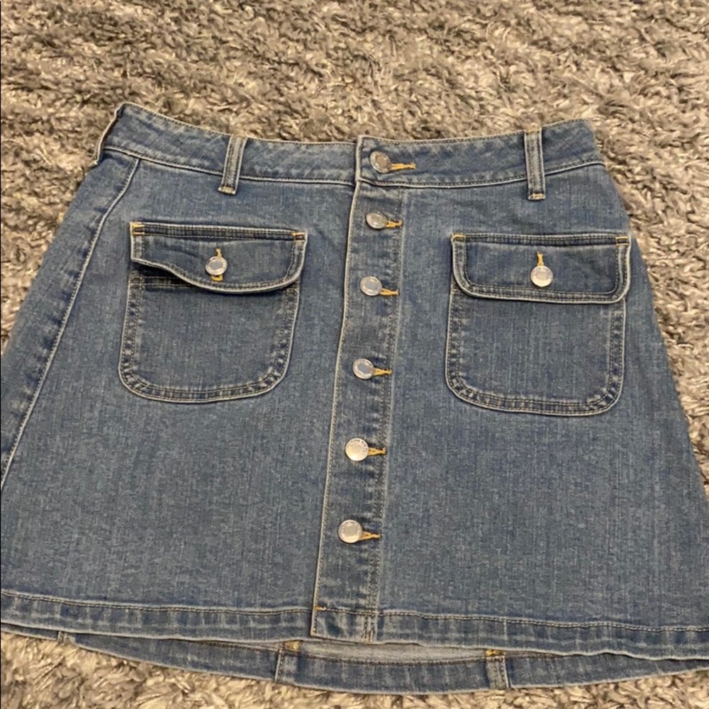 Light wash button down denim skirt